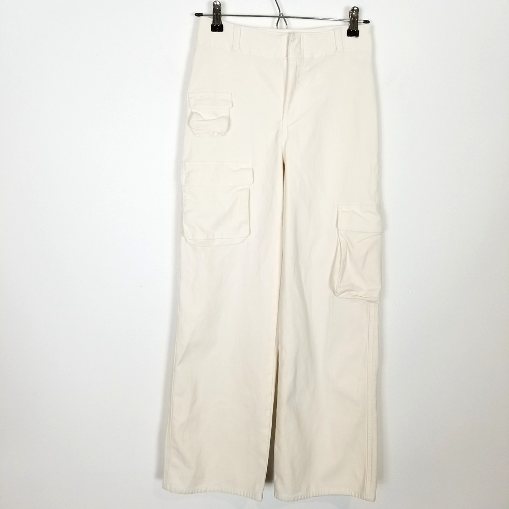 Aritzia TNA Women Wide Leg Cargo Pants Sz 0 Ivory Cotton Blend Boho‎ Y2K